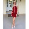 imageZESICA Womens 2025 Summer Sleeveless Mini Dress Crewneck Button Knit Color Block Bodycon Party Short Dresses with PocketsDarkred
