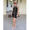 imageZESICA Womens 2025 Summer Sleeveless Mini Dress Crewneck Button Knit Color Block Bodycon Party Short Dresses with PocketsDim