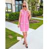 imageZESICA Womens 2025 Summer Sleeveless Mini Dress Crewneck Button Knit Color Block Bodycon Party Short Dresses with PocketsPink