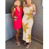 imageZESICA Womens Summer Bodycon Maxi Dresses 2025 Floral Spaghetti Strap Square Neck Sleeveless Boho Beach Long DressesApricot