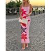 imageZESICA Womens Summer Bodycon Maxi Dresses 2025 Floral Spaghetti Strap Square Neck Sleeveless Boho Beach Long DressesPink