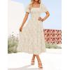 imageZESICA Womens Summer Boho Floral Midi Dress 2025 Casual Short Sleeve Square Neck Flowy Beach Vacation Long DressApricot