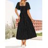 imageZESICA Womens Summer Boho Floral Midi Dress 2025 Casual Short Sleeve Square Neck Flowy Beach Vacation Long DressBlack