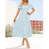 imageZESICA Womens Summer Boho Floral Midi Dress 2025 Casual Short Sleeve Square Neck Flowy Beach Vacation Long DressBlue