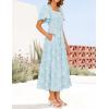 imageZESICA Womens Summer Boho Floral Midi Dress 2025 Casual Short Sleeve Square Neck Flowy Beach Vacation Long DressBlue