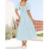 imageZESICA Womens Summer Boho Floral Midi Dress 2025 Casual Short Sleeve Square Neck Flowy Beach Vacation Long DressBlue