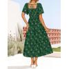 imageZESICA Womens Summer Boho Floral Midi Dress 2025 Casual Short Sleeve Square Neck Flowy Beach Vacation Long DressGreen
