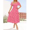 imageZESICA Womens Summer Boho Floral Midi Dress 2025 Casual Short Sleeve Square Neck Flowy Beach Vacation Long DressHotpink