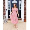 imageZESICA Womens Summer Boho Floral Midi Dress 2025 Casual Short Sleeve Square Neck Flowy Beach Vacation Long DressPink