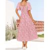 imageZESICA Womens Summer Boho Floral Midi Dress 2025 Casual Short Sleeve Square Neck Flowy Beach Vacation Long DressPink