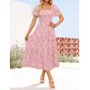 imageZESICA Womens Summer Boho Floral Midi Dress 2025 Casual Short Sleeve Square Neck Flowy Beach Vacation Long DressPink