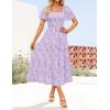 imageZESICA Womens Summer Boho Floral Midi Dress 2025 Casual Short Sleeve Square Neck Flowy Beach Vacation Long DressPurple