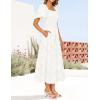 imageZESICA Womens Summer Boho Floral Midi Dress 2025 Casual Short Sleeve Square Neck Flowy Beach Vacation Long DressWhite