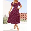 imageZESICA Womens Summer Boho Floral Midi Dress 2025 Casual Short Sleeve Square Neck Flowy Beach Vacation Long DressWine