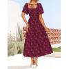 imageZESICA Womens Summer Boho Floral Midi Dress 2025 Casual Short Sleeve Square Neck Flowy Beach Vacation Long DressWine