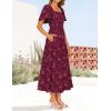 imageZESICA Womens Summer Boho Floral Midi Dress 2025 Casual Short Sleeve Square Neck Flowy Beach Vacation Long DressWine