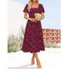 imageZESICA Womens Summer Boho Floral Midi Dress 2025 Casual Short Sleeve Square Neck Flowy Beach Vacation Long DressWine