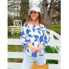 imageZESICA Womens Summer Off Shoulder Tops 2025 Floral Chiffon Long Sleeve Loose Dressy Casual Shirts BlousesBlue