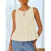 imageZESICA Womens Summer Sleeveless Tank Tops Crewneck Tie Front Loose Flowy Ruffle Peplum Babydoll BlousesApricot