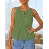 imageZESICA Womens Summer Sleeveless Tank Tops Crewneck Tie Front Loose Flowy Ruffle Peplum Babydoll BlousesArmygreen