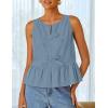 imageZESICA Womens Summer Sleeveless Tank Tops Crewneck Tie Front Loose Flowy Ruffle Peplum Babydoll BlousesDustyblue
