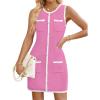 imageZESICA Womens 2025 Summer Sleeveless Mini Dress Crewneck Button Knit Color Block Bodycon Party Short Dresses with PocketsPink