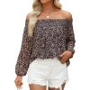 imageZESICA Womens Summer Off Shoulder Tops 2025 Floral Chiffon Long Sleeve Loose Dressy Casual Shirts BlousesLeopard