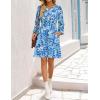 imageZESICA Fall Dresses for Women 2025 Boho Floral V Neck Long Sleeve Smocked ALine Flowy Casual Mini Dress with PocketsBlue