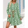 imageZESICA Fall Dresses for Women 2025 Boho Floral V Neck Long Sleeve Smocked ALine Flowy Casual Mini Dress with PocketsGreen