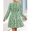 imageZESICA Fall Dresses for Women 2025 Boho Floral V Neck Long Sleeve Smocked ALine Flowy Casual Mini Dress with PocketsGreen