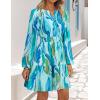 imageZESICA Fall Dresses for Women 2025 Boho Floral V Neck Long Sleeve Smocked ALine Flowy Casual Mini Dress with PocketsLake