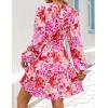 imageZESICA Fall Dresses for Women 2025 Boho Floral V Neck Long Sleeve Smocked ALine Flowy Casual Mini Dress with PocketsRed