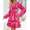 imageZESICA Fall Dresses for Women 2025 Boho Floral V Neck Long Sleeve Smocked ALine Flowy Casual Mini Dress with PocketsRose