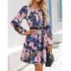 imageZESICA Fall Dresses for Women 2025 Boho Floral V Neck Long Sleeve Smocked ALine Flowy Casual Mini Dress with PocketsRoyal