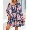imageZESICA Fall Dresses for Women 2025 Boho Floral V Neck Long Sleeve Smocked ALine Flowy Casual Mini Dress with PocketsRoyal