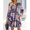 imageZESICA Fall Dresses for Women 2025 Boho Floral V Neck Long Sleeve Smocked ALine Flowy Casual Mini Dress with PocketsRoyal