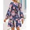 imageZESICA Fall Dresses for Women 2025 Boho Floral V Neck Long Sleeve Smocked ALine Flowy Casual Mini Dress with PocketsRoyal