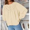 imageZESICA Long Puff Sleeve Babydoll Tops for Women Lace Crochet Button Down Boho Victorian Shirts Dressy Casual BlousesApricot