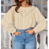 imageZESICA Long Puff Sleeve Babydoll Tops for Women Lace Crochet Button Down Boho Victorian Shirts Dressy Casual BlousesApricot