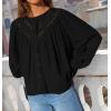 imageZESICA Long Puff Sleeve Babydoll Tops for Women Lace Crochet Button Down Boho Victorian Shirts Dressy Casual BlousesBlack