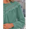 imageZESICA Long Puff Sleeve Babydoll Tops for Women Lace Crochet Button Down Boho Victorian Shirts Dressy Casual BlousesGreen
