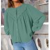 imageZESICA Long Puff Sleeve Babydoll Tops for Women Lace Crochet Button Down Boho Victorian Shirts Dressy Casual BlousesGreen