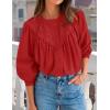 imageZESICA Long Puff Sleeve Babydoll Tops for Women Lace Crochet Button Down Boho Victorian Shirts Dressy Casual BlousesRed