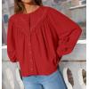 imageZESICA Long Puff Sleeve Babydoll Tops for Women Lace Crochet Button Down Boho Victorian Shirts Dressy Casual BlousesRed
