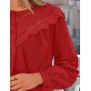 imageZESICA Long Puff Sleeve Babydoll Tops for Women Lace Crochet Button Down Boho Victorian Shirts Dressy Casual BlousesRed