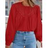 imageZESICA Long Puff Sleeve Babydoll Tops for Women Lace Crochet Button Down Boho Victorian Shirts Dressy Casual BlousesRed