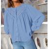 imageZESICA Long Puff Sleeve Babydoll Tops for Women Lace Crochet Button Down Boho Victorian Shirts Dressy Casual BlousesSky