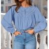 imageZESICA Long Puff Sleeve Babydoll Tops for Women Lace Crochet Button Down Boho Victorian Shirts Dressy Casual BlousesSky