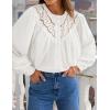 imageZESICA Long Puff Sleeve Babydoll Tops for Women Lace Crochet Button Down Boho Victorian Shirts Dressy Casual BlousesWhite