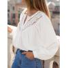 imageZESICA Long Puff Sleeve Babydoll Tops for Women Lace Crochet Button Down Boho Victorian Shirts Dressy Casual BlousesWhite